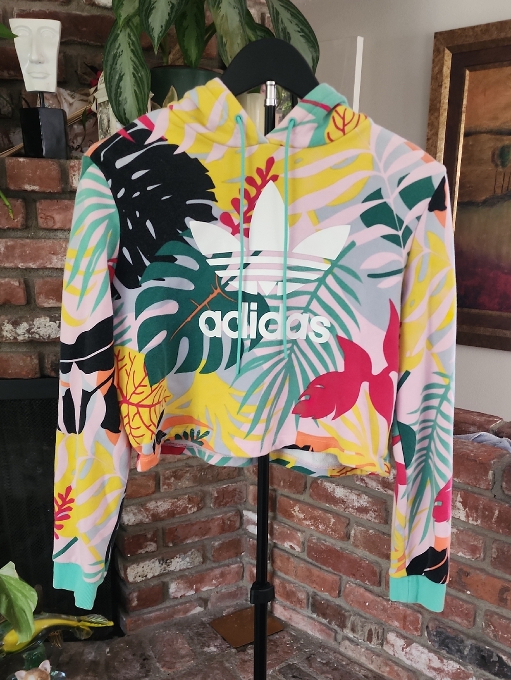 adidas Multicolor Tropical Leaf Cropped Hoodie